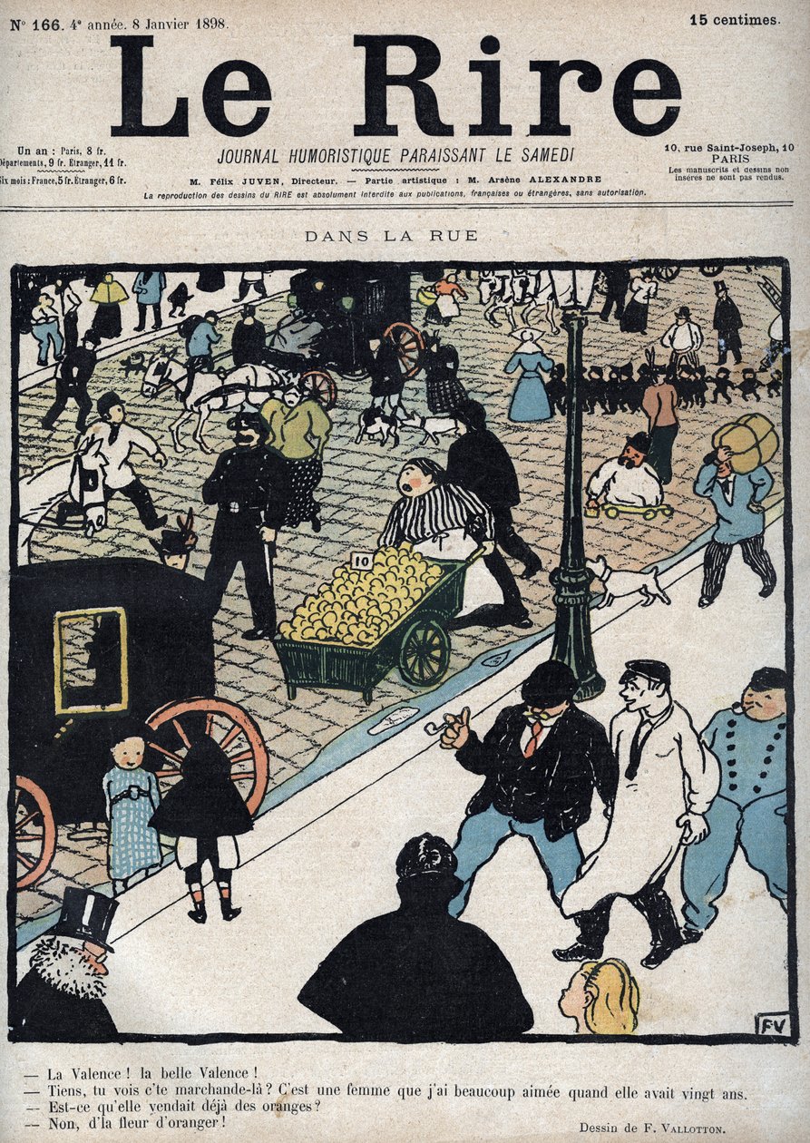 Dans la rue - Couverture du journal « Le Rire », du 6 janvier 1898 dessin de Felix Vallotton - Felix Edouard Vallotton