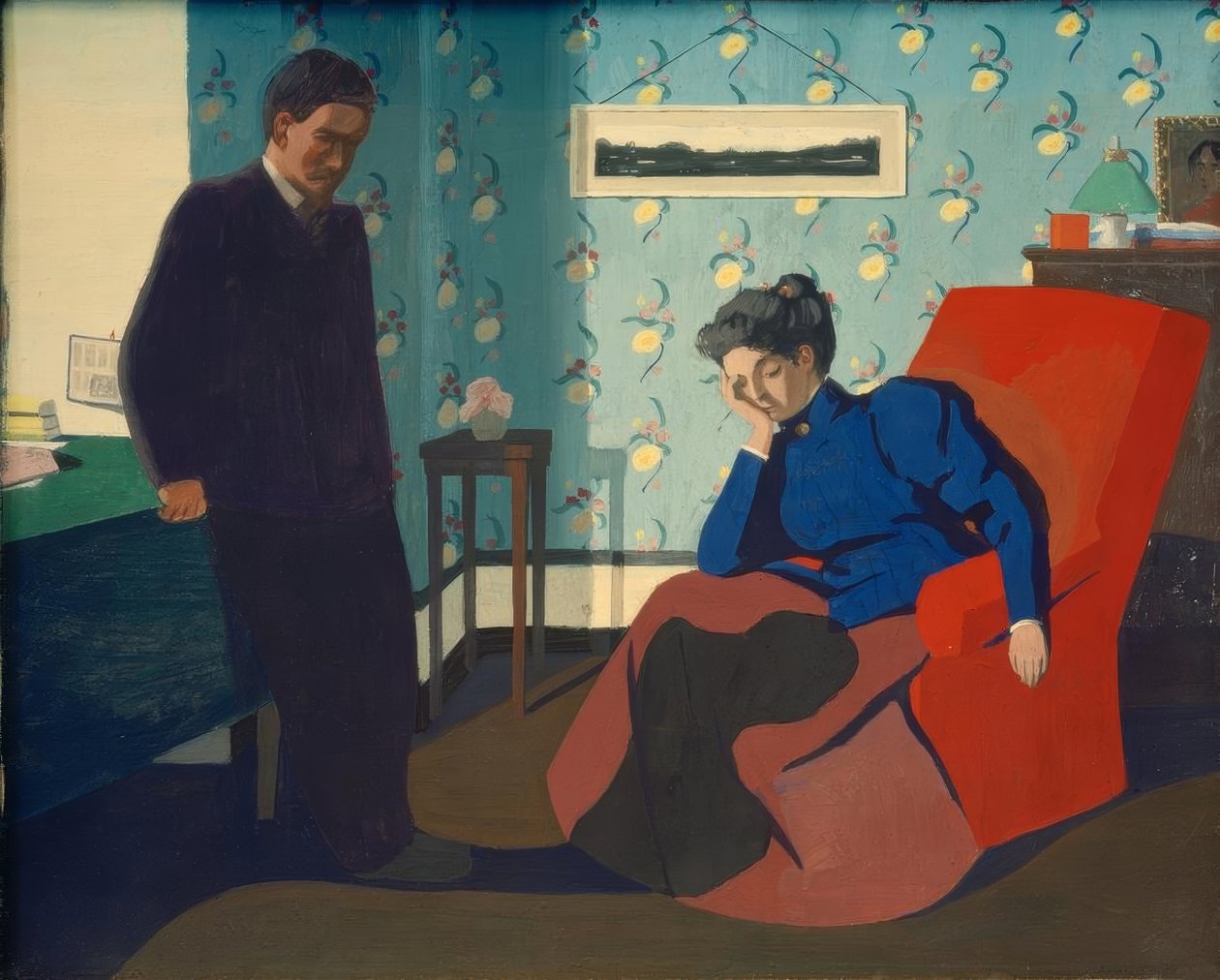 Intérieur fauteuil rouge et figures - Felix Edouard Vallotton