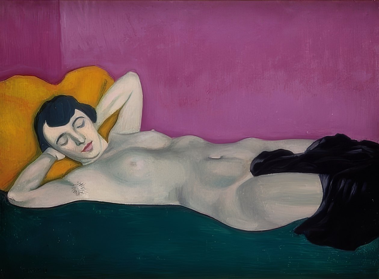 Femme allongée devant un fond violet - Felix Edouard Vallotton