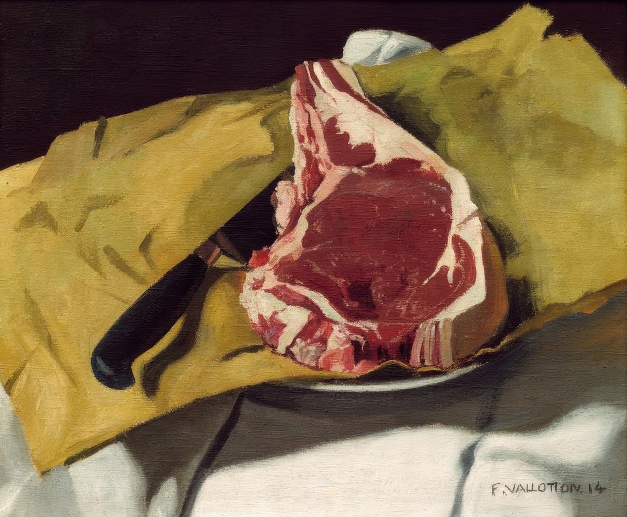 Une entrecôte sur un papier jaune - Felix Edouard Vallotton