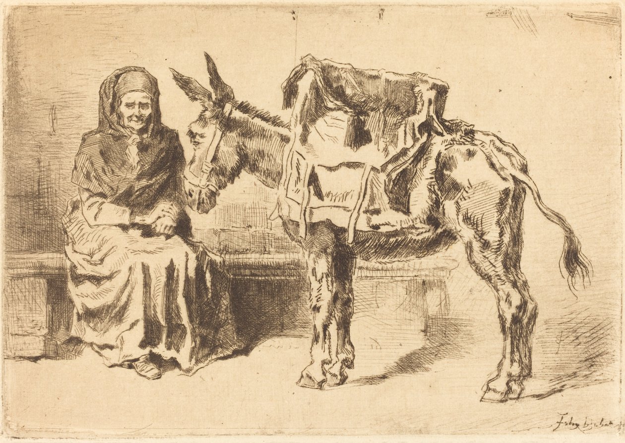 Cacoletière assise (Femme assise et âne) - Felix Hilaire Buhot