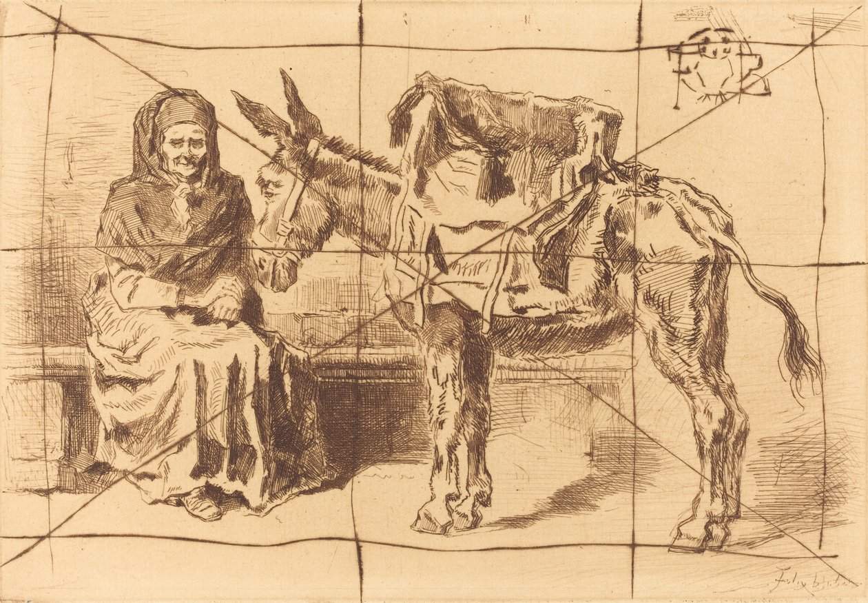 Cacoletière Assise Femme et Âne, 1875 - Felix Hilaire Buhot