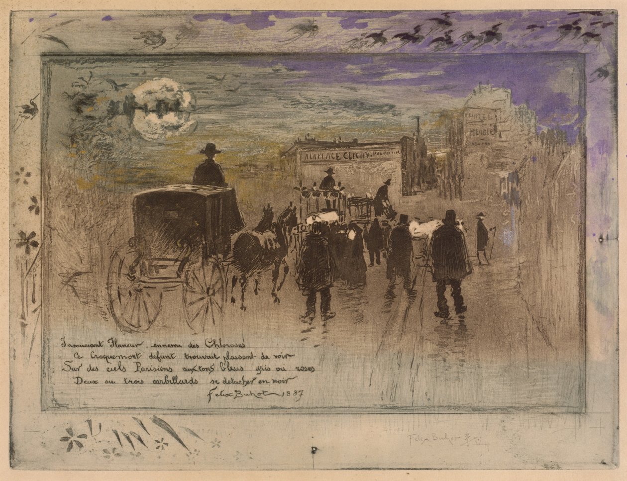 Procession funéraire sur le boulevard de Clichy - Felix Hilaire Buhot