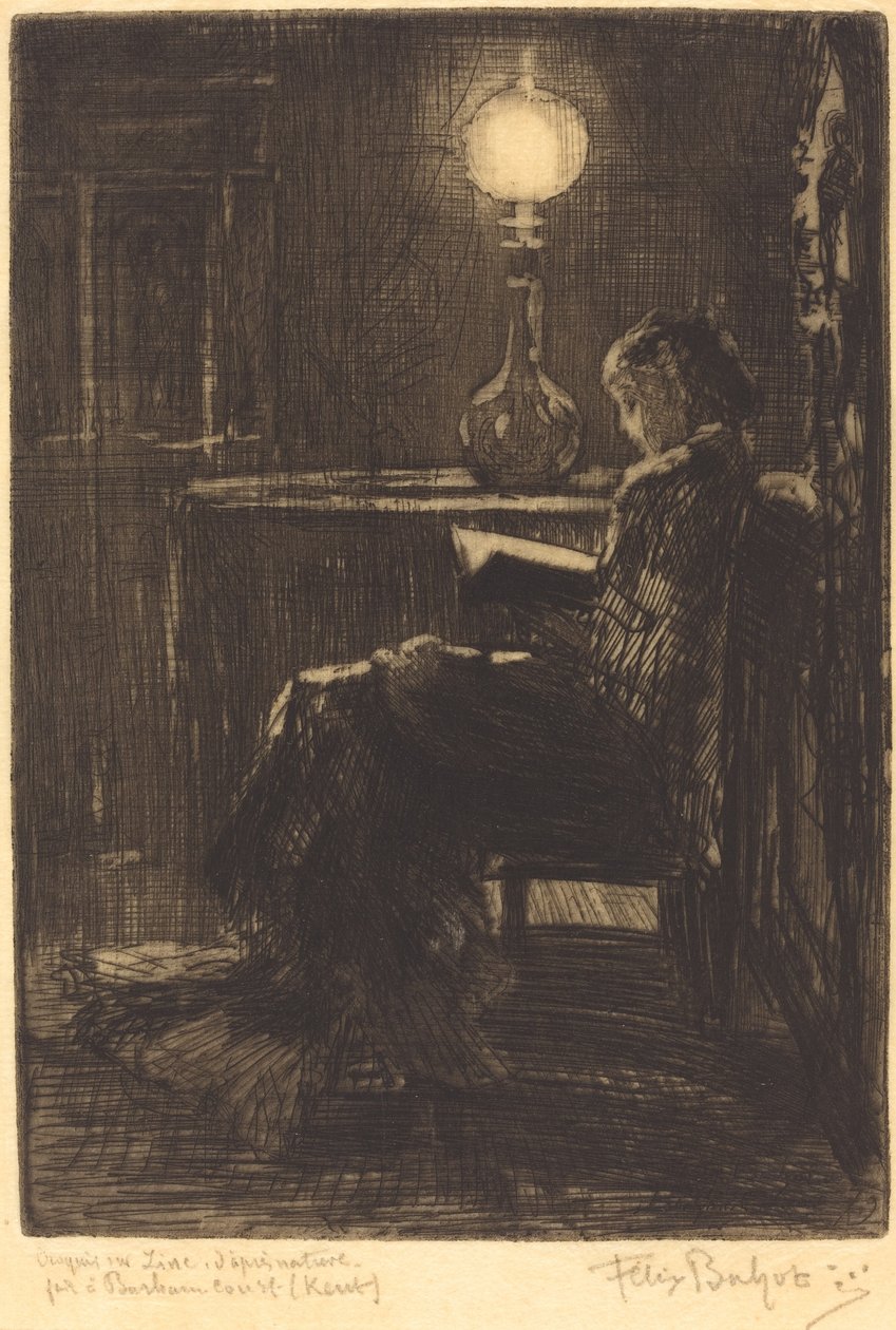 Liseuse à la lampe - Felix Hilaire Buhot