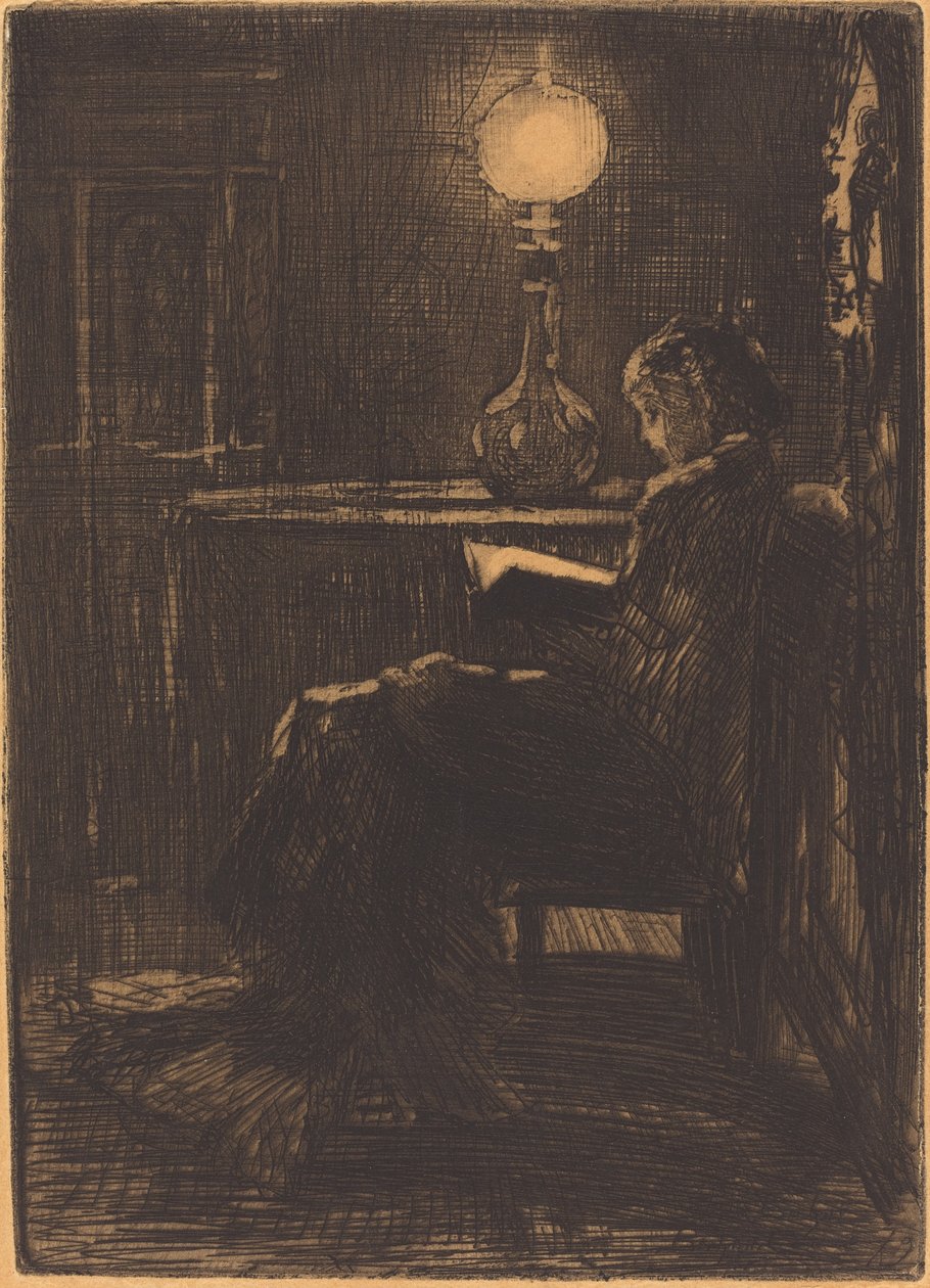 Femme lisant à la lampe, 1879 - Felix Hilaire Buhot