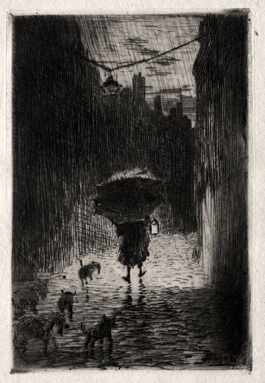 Pluie et parapluie - Felix Hilaire Buhot