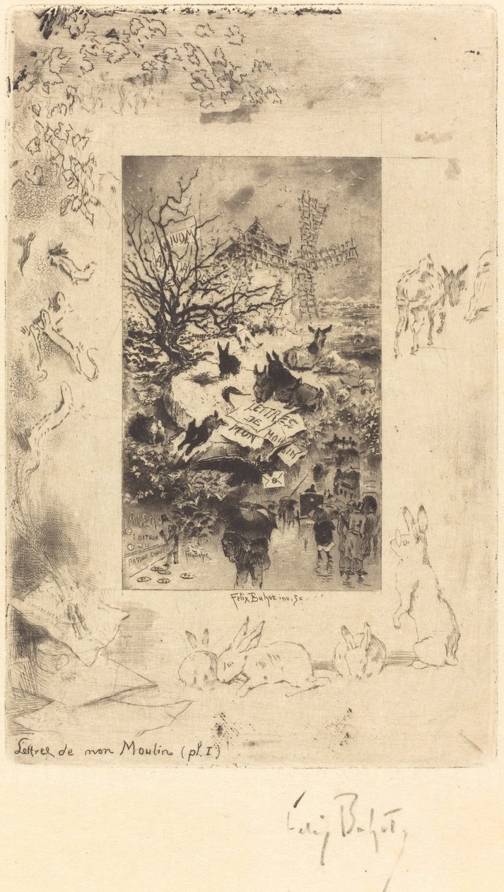 Page de titre pour Lettres de Mon Moulin, vers 1885 - Felix Hilaire Buhot