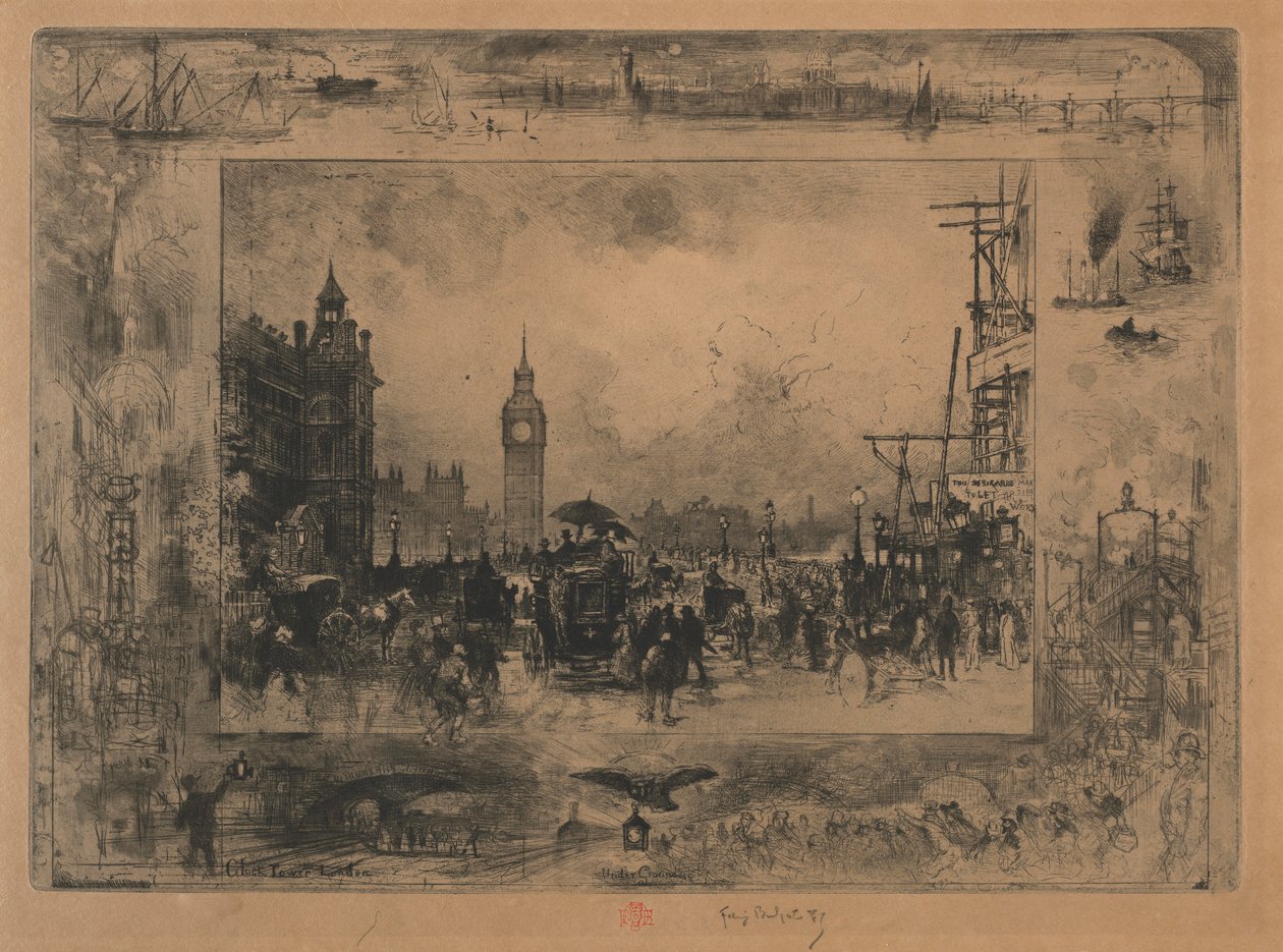 Pont de Westminster, ou tour de Westminster, 1884 - Felix Hilaire Buhot
