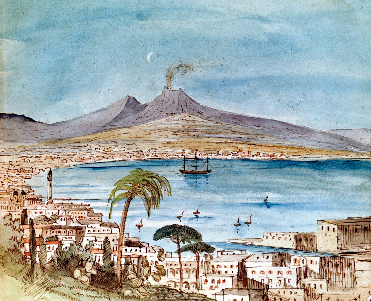 Aquarelle du mont Vésuve par Felix Mendelssohn d