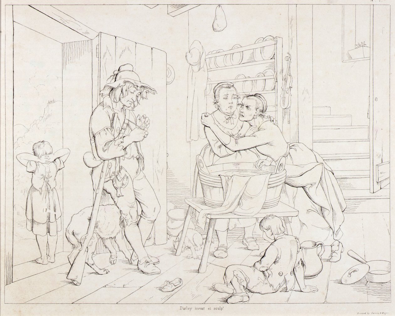(Rip Van Winkle, illustration) Rip harcelé par sa femme - Felix Octavius Carr Darley
