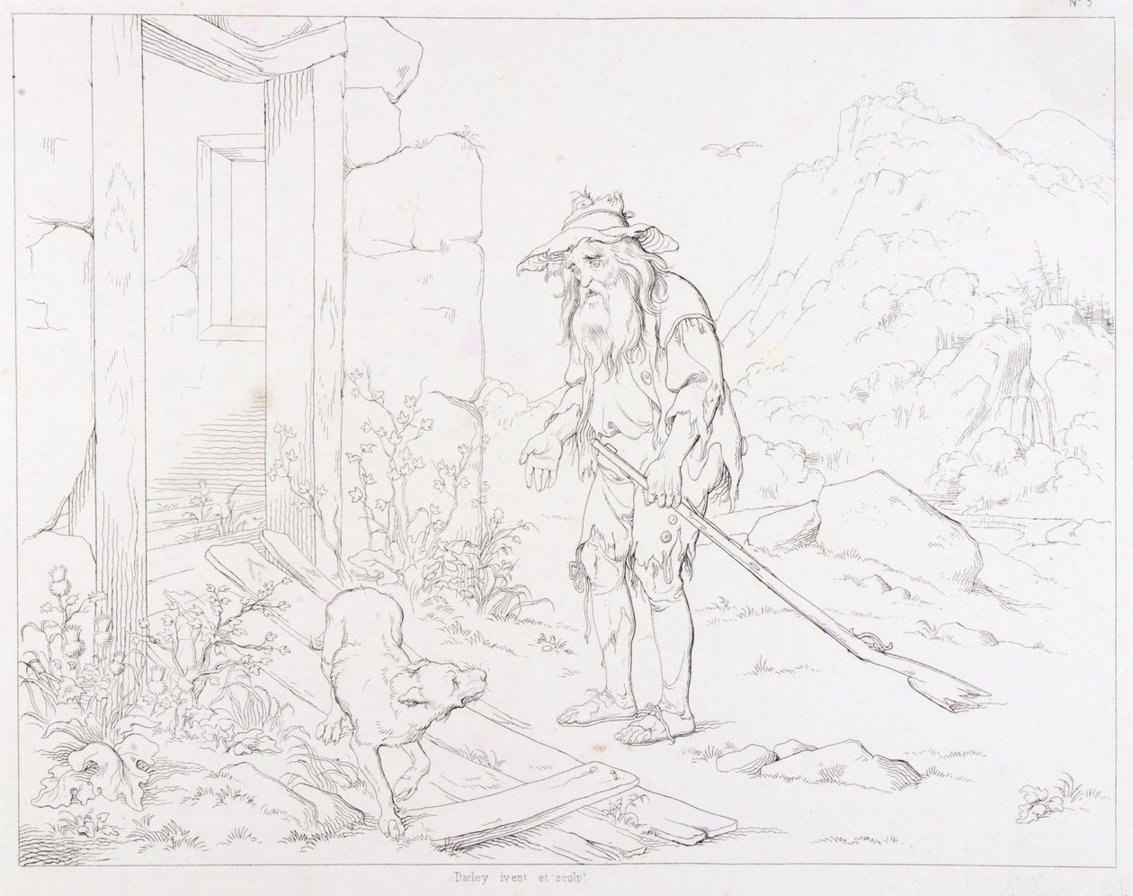 (Rip Van Winkle, illustration) Rip retourne à sa maison en ruines - Felix Octavius Carr Darley