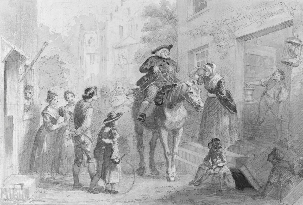 Scène de Village avec Figures Coloniales Néerlandaises de l
