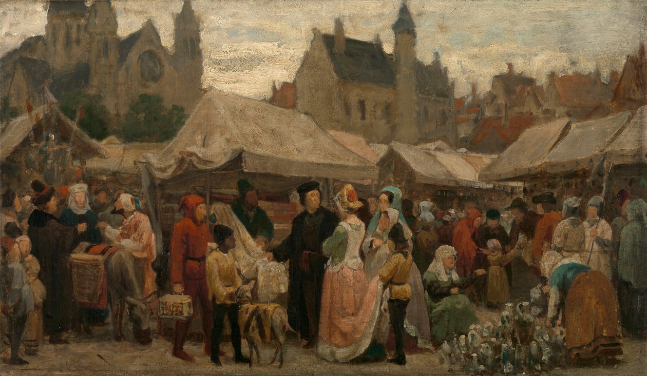 Une foire à Gand au Moyen Âge, étude, vers 1862 (huile sur toile) - Felix de Vigne