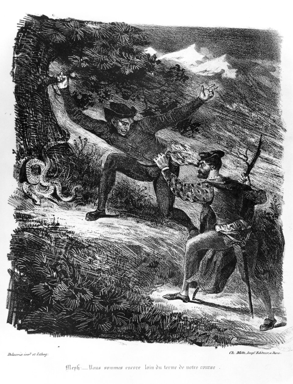 Méphistophélès et Faust en route pour le sabbat la nuit, Illustration pour Faust de Goethe, 1828 - Ferdinand Victor Eugene Delacroix