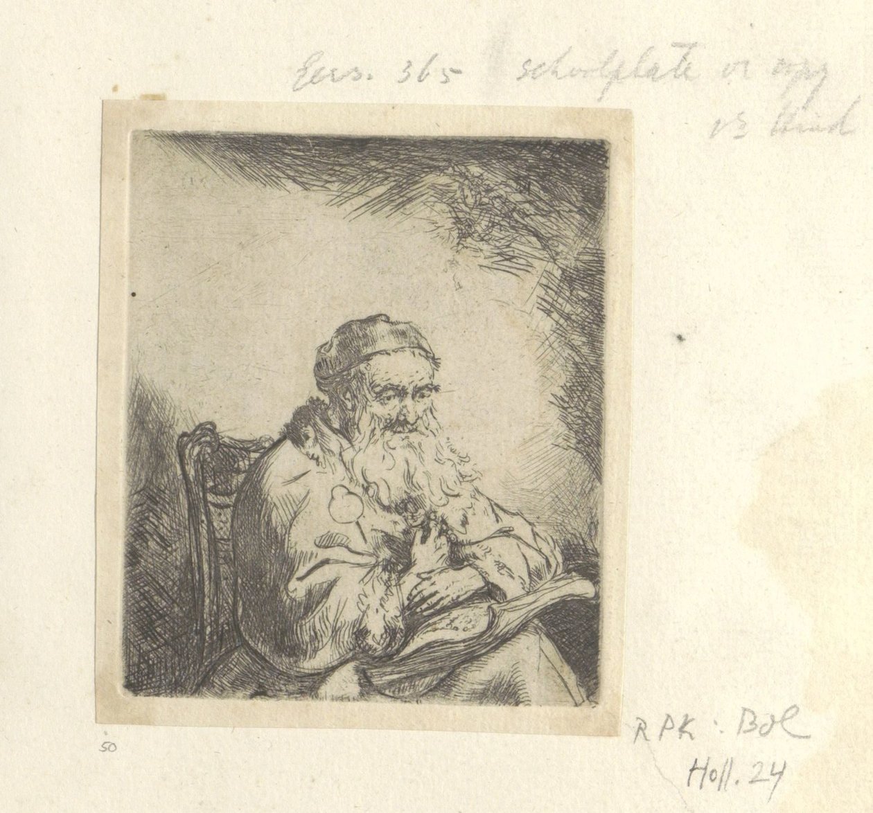 Vieil homme avec un trèfle sur sa veste - Ferdinand Bol (attributed to)