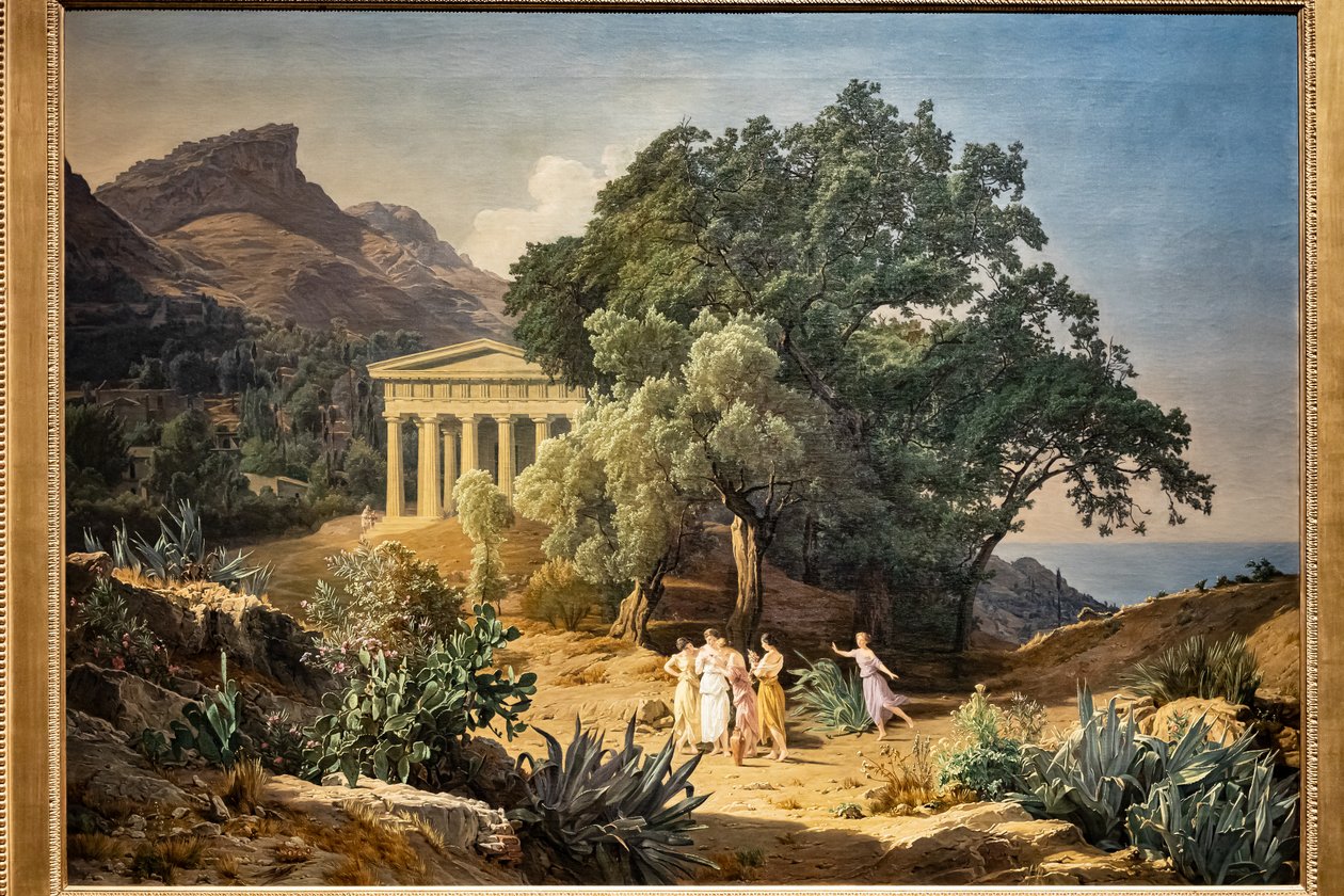 Un temple dorique avec Castelmola et Taormina en arrière-plan - Ferdinand Georg Waldmuller