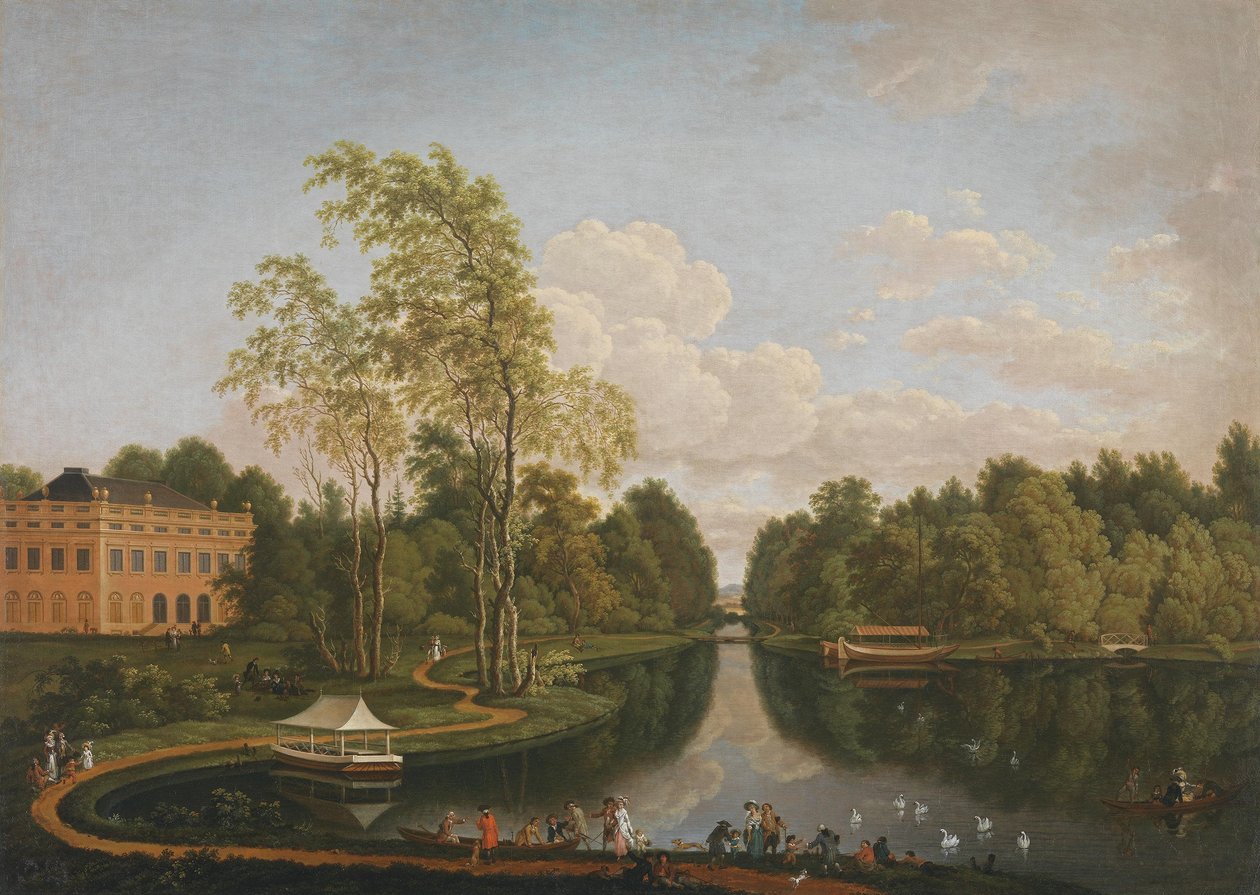Vue vers le sud sur le lac supérieur de Schönbusch, le château de Schönbusch et le canal (Cycle d