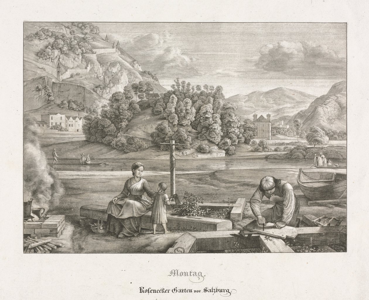 Sept vues de Salzbourg et Berchtesgaden: Lundi: Jardin Rosenecker Salzbourg, 1823 - Ferdinand Olivier