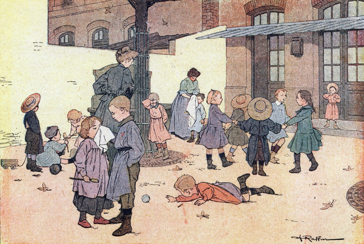 Ronde et jeux dans la cour de récréation, dans Imagier de l