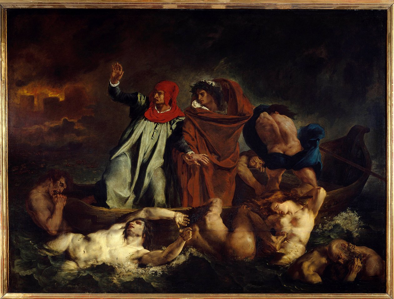 Dante et Virgile ou la barque de Dante. Illustration pour le chant VIII de La Divine Comédie - Ferdinand Victor Eugene Delacroix