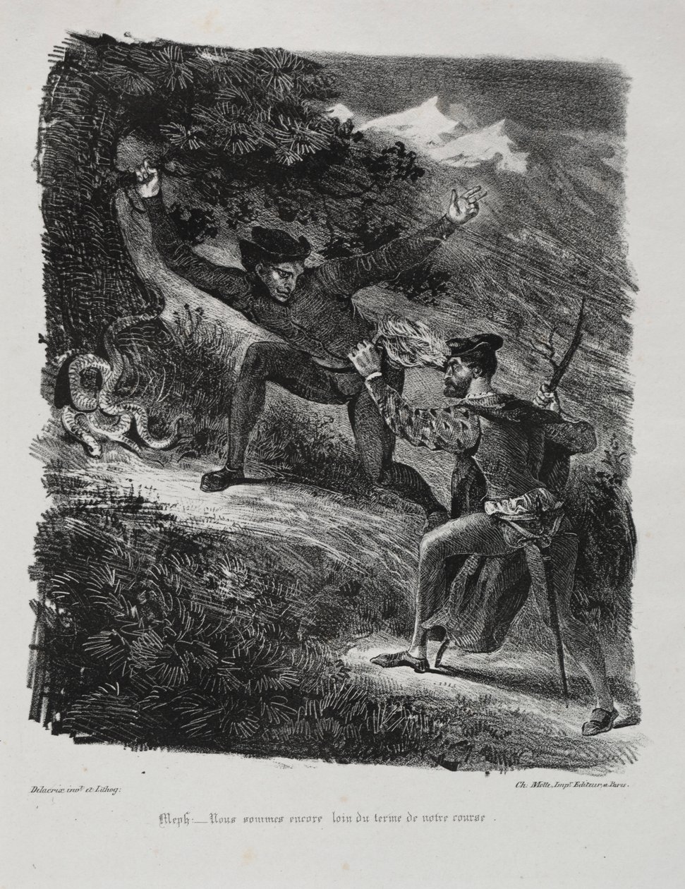 Illustrations pour Faust : Faust et Méphistophélès dans les montagnes du Harz - Ferdinand Victor Eugene Delacroix