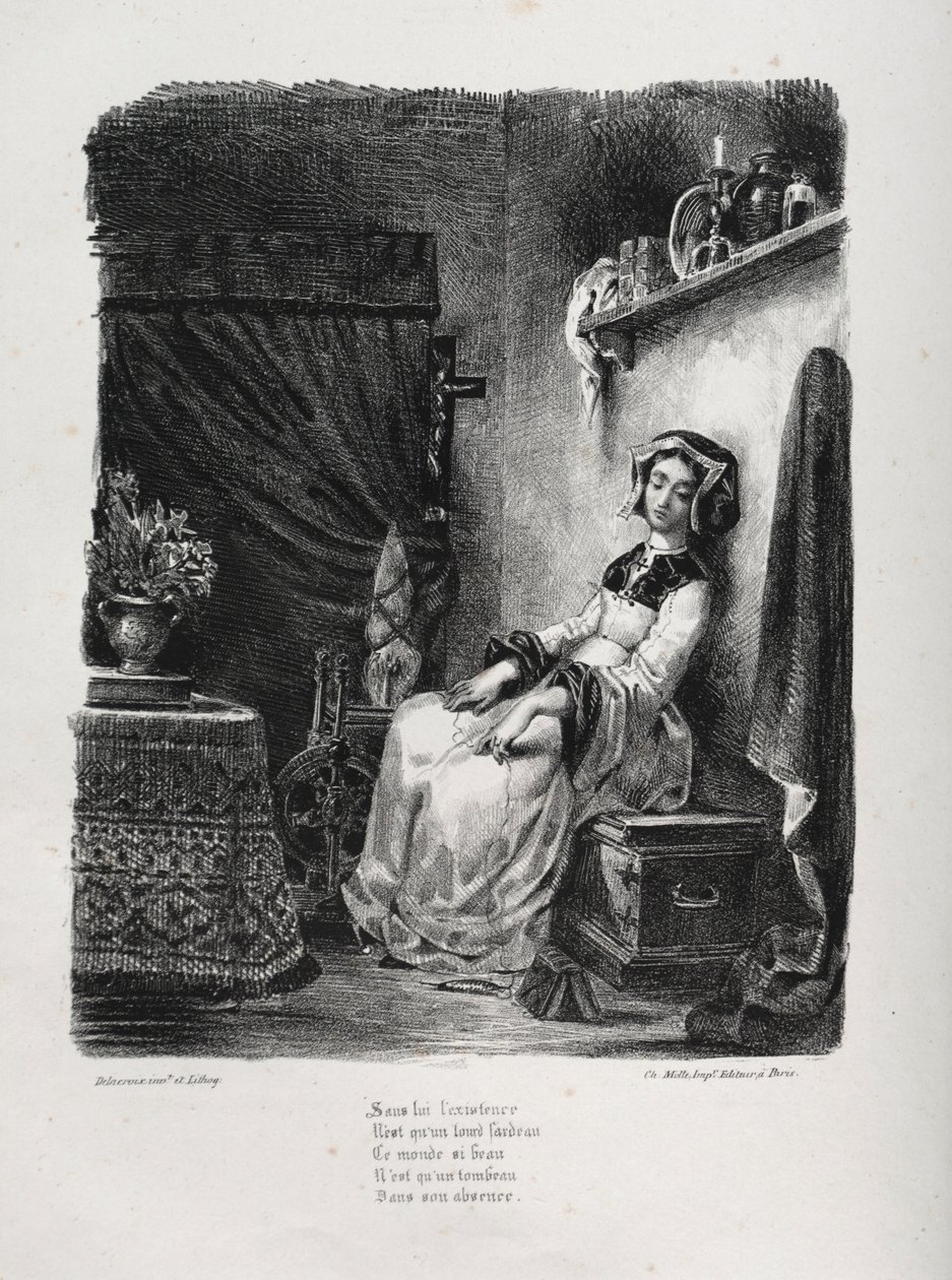 Illustrations pour Faust : Marguerite avec la roue, 1828 - Ferdinand Victor Eugene Delacroix