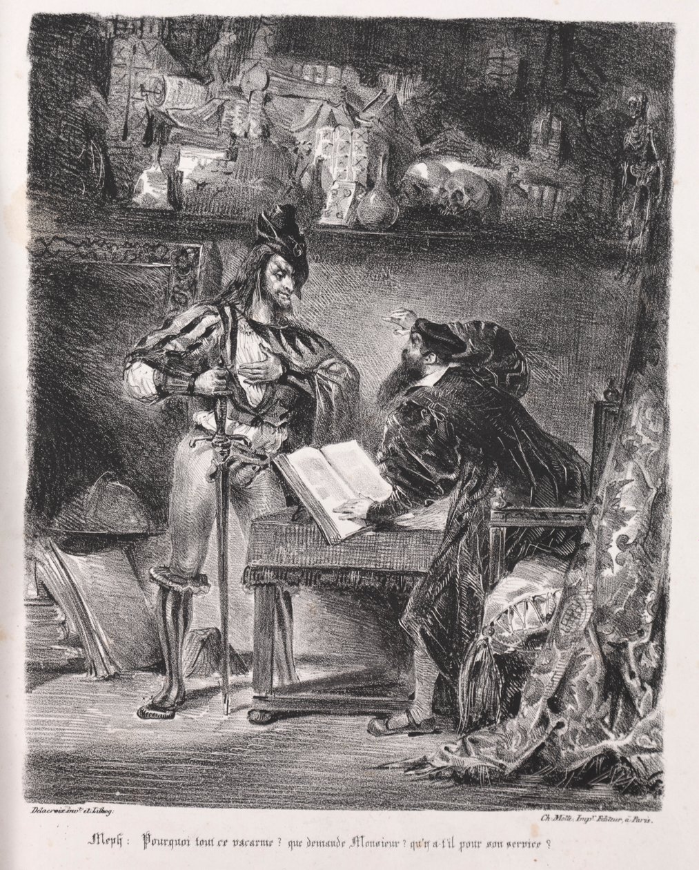 Illustrations pour Faust : Méphistophélès rend visite à Faust, 1828 - Ferdinand Victor Eugene Delacroix