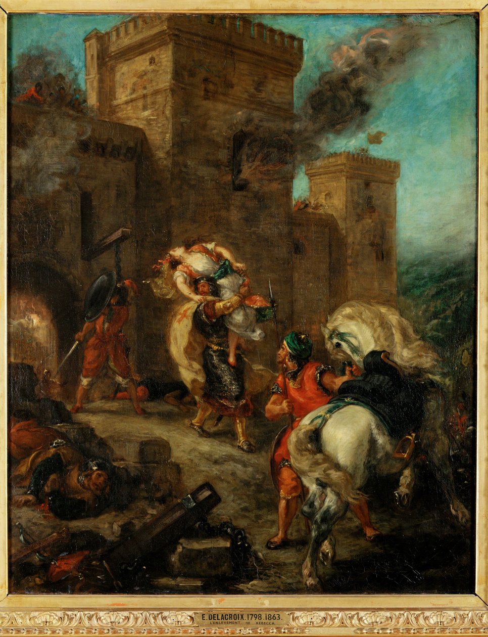 Rebecca enleve par le Templier pendant le sac du chateau de Frondeboeuf - Rebecca raped by a Knight Templar during … - Ferdinand Victor Eugene Delacroix