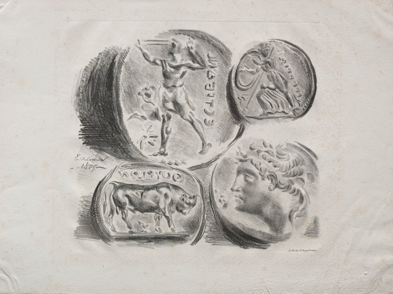 Feuille de Quatre Médailles Antiques, 1825 - Ferdinand Victor Eugene Delacroix