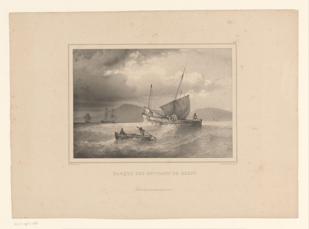 Brick échoué entre les hautes vagues - Ferdinand Victor Perrot
