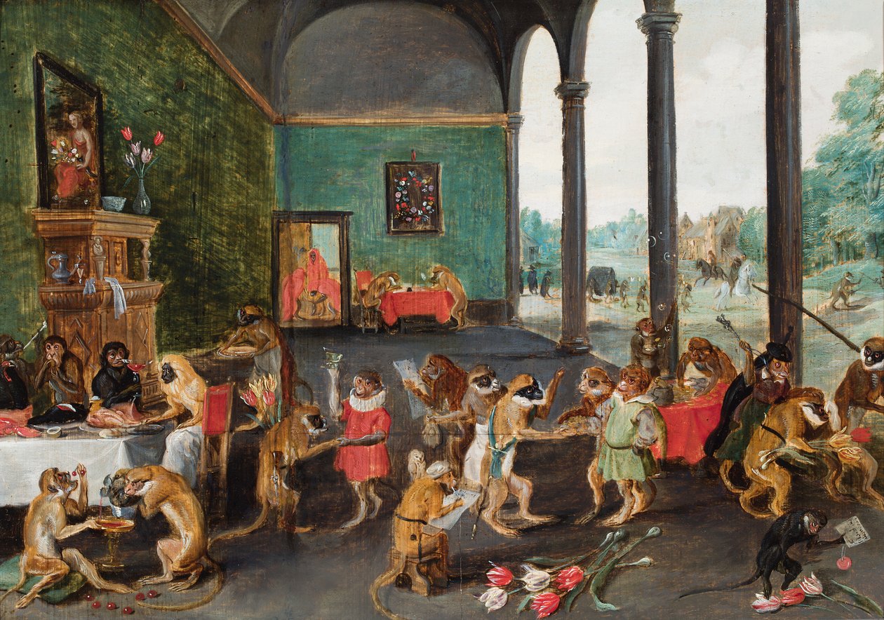 Un festin de singe (huile sur panneau) - Ferdinand van Kessel