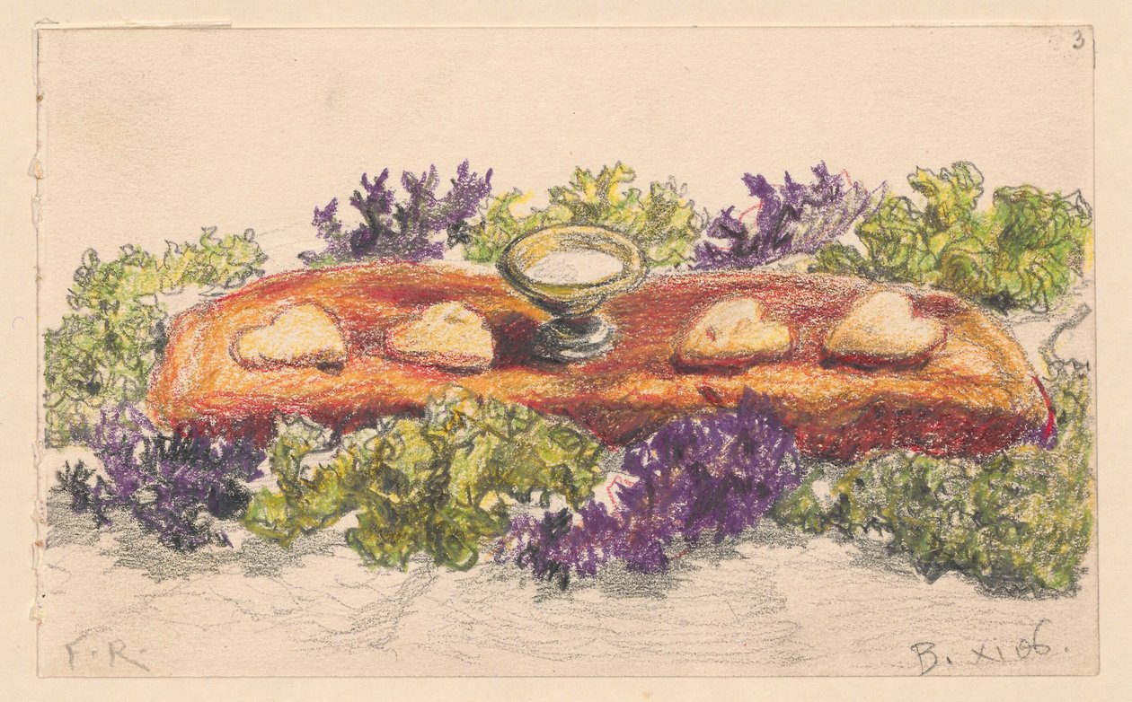 Quatre cœurs et du sel parmi des décorations florales - Ferdynand Ruszczyc