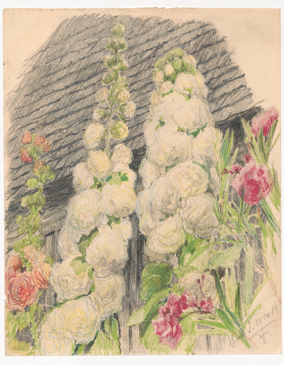 Roses trémières devant la maison à Bohdanów - Ferdynand Ruszczyc