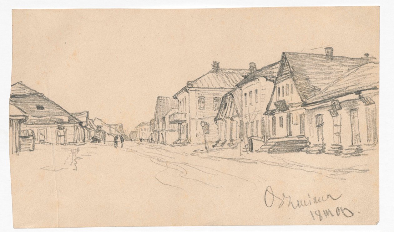 Une rue à Oszmiana ; au verso : esquisse d