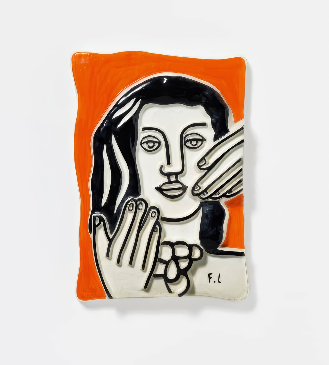 Visage aux deux mains, sur fond orange - Fernand Leger