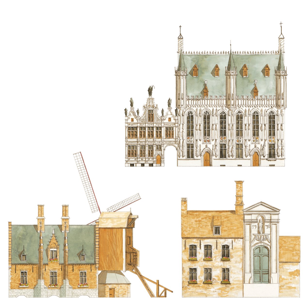 Bruges, Belgique. Hôtel de ville et maisons traditionnelles - Fernando Aznar Cenamor