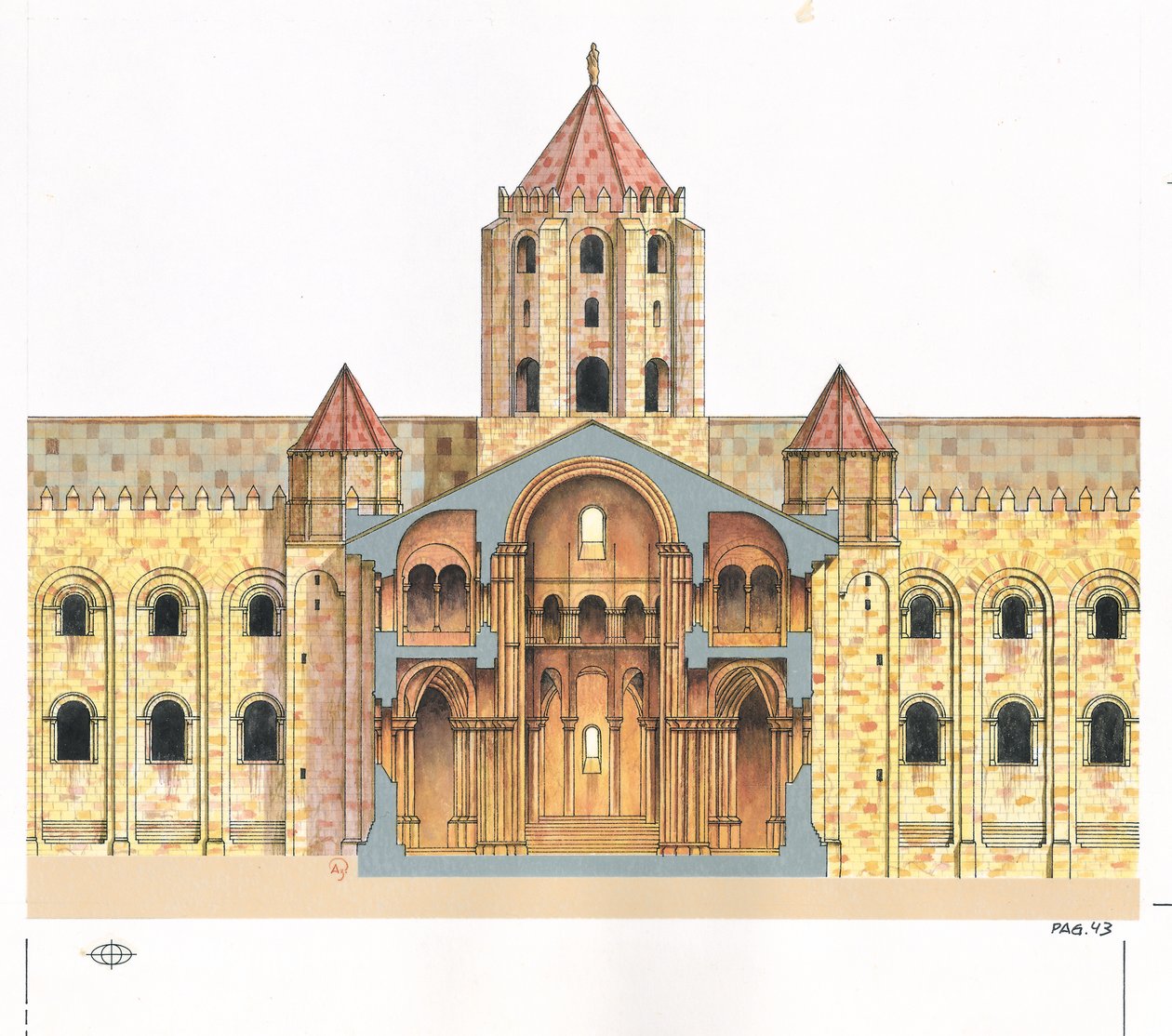 Cathédrale romane de Saint-Jacques-de-Compostelle. Coupe transversale. Espagne - Fernando Aznar Cenamor