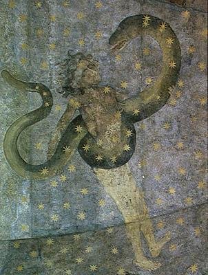 Un homme et un serpent, détail du Cielo de Salamanca, c.1480-90 - Fernando Gallego