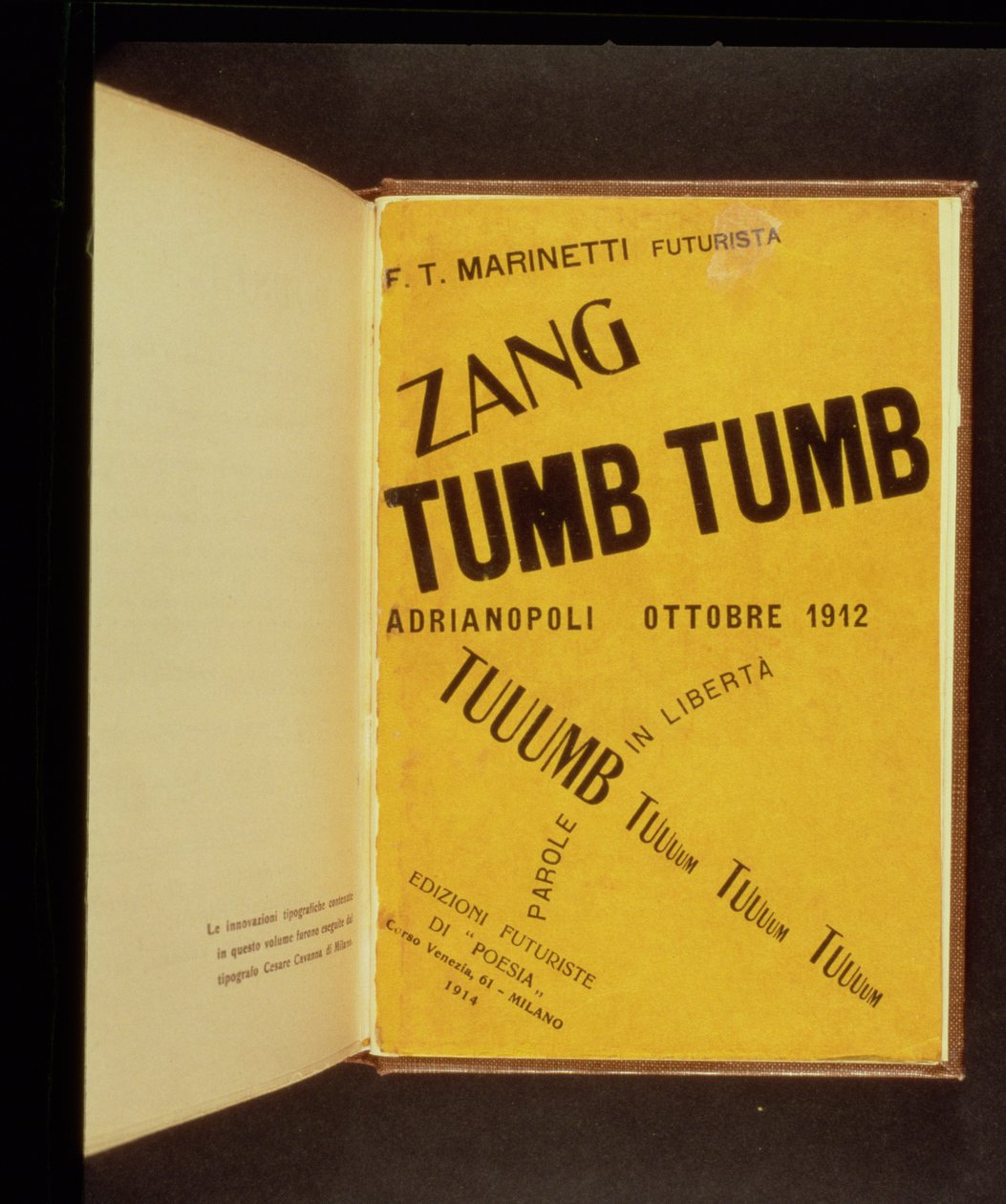 Couverture de livre pour `Zang Tumb Tumb`, écrit et conçu par F.T Marinetti, 1914 - Filippo Tommaso Emilio Marinetti