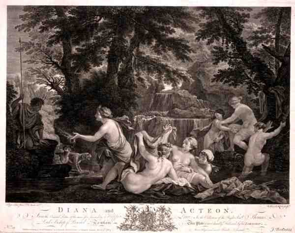 Diane et Actéon, gravé par William Woollett, publié par J. Boydell - Filippo (after) Lauri