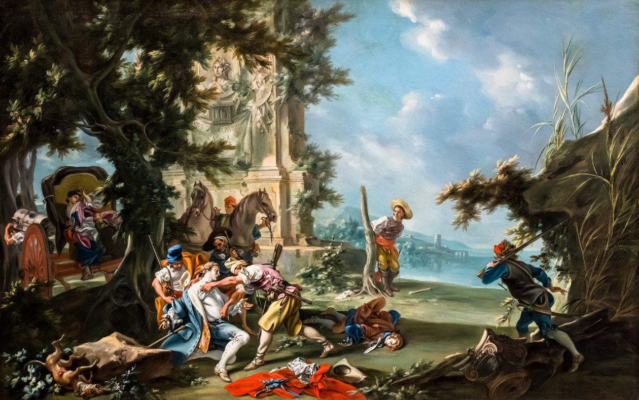 Attaque des brigands, vers 1735/40 (Peinture ) - Filippo Falciatore