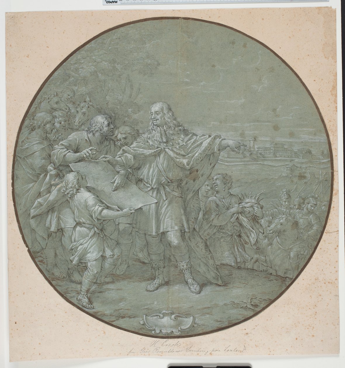 Cosimo III fortifie le port de Livourne. Dessin préparatoire pour une plaque en argent, l