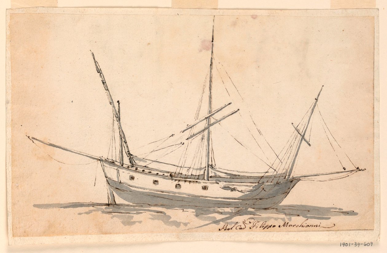 Dessin, un navire à voile, vers 1780 - Filippo Marchionni