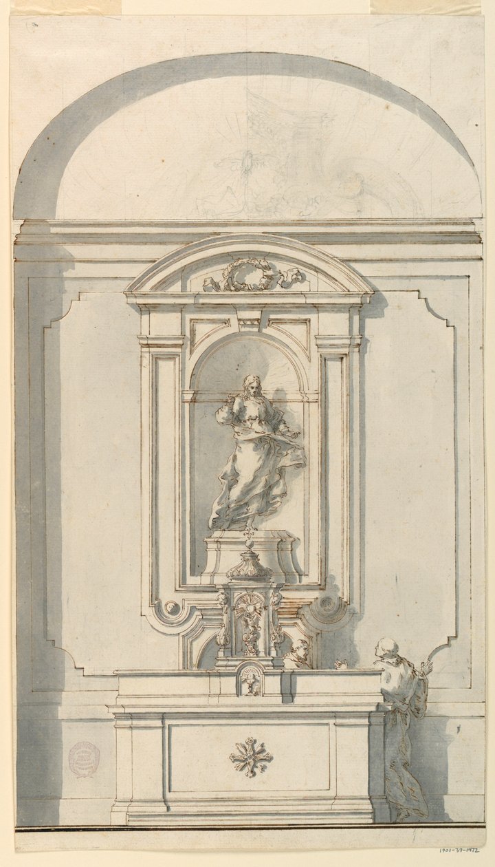 Dessin, autel avec tabernacle et deux prêtres en conversation, 1750-75 - Filippo Marchionni