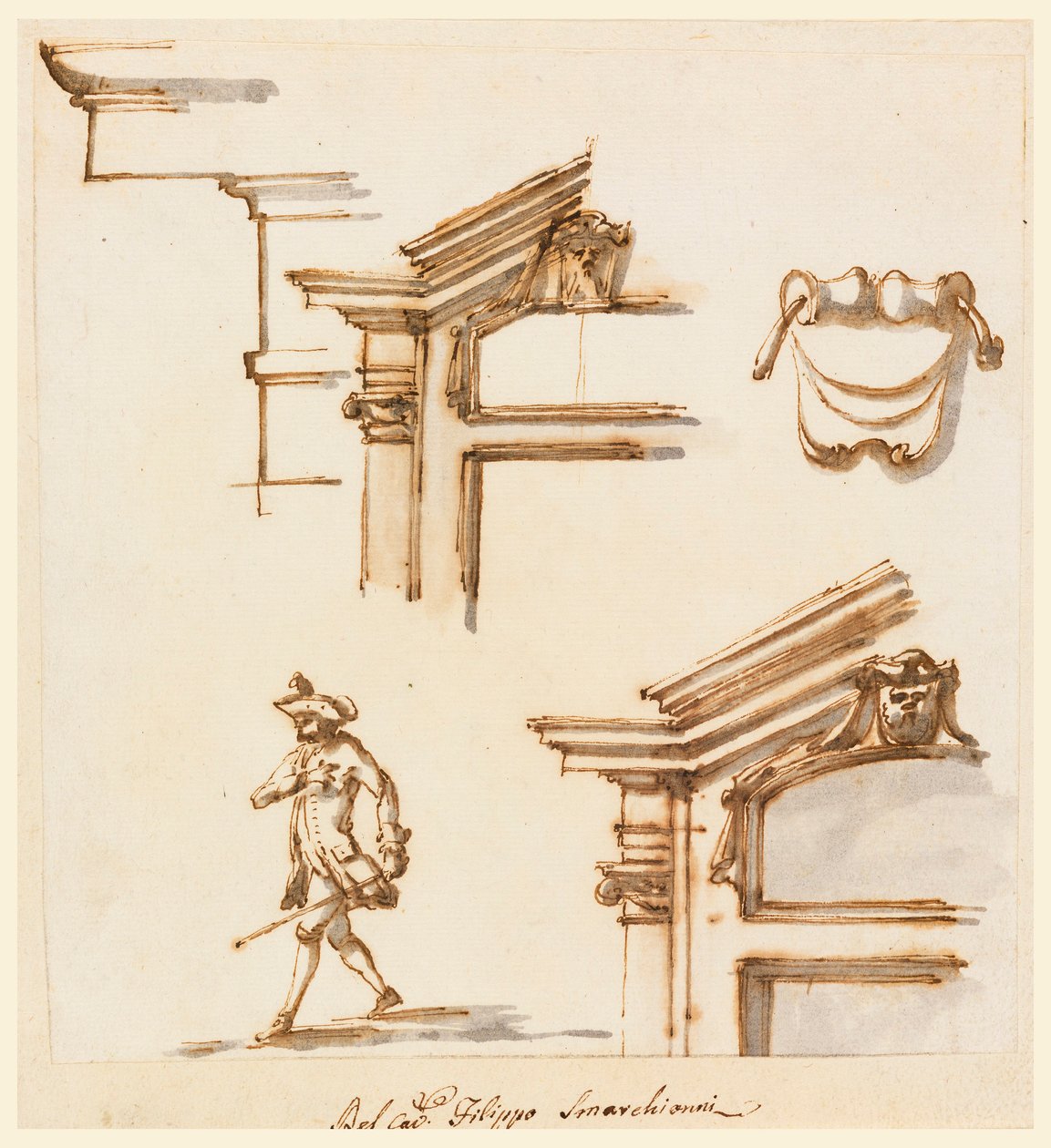 Dessin, détails architecturaux et étude de figures, 1760-75 - Filippo Marchionni