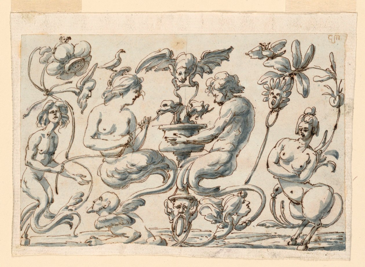 Dessin, Grotesque pour un panneau oblong, 1730-50 - Filippo Marchionni