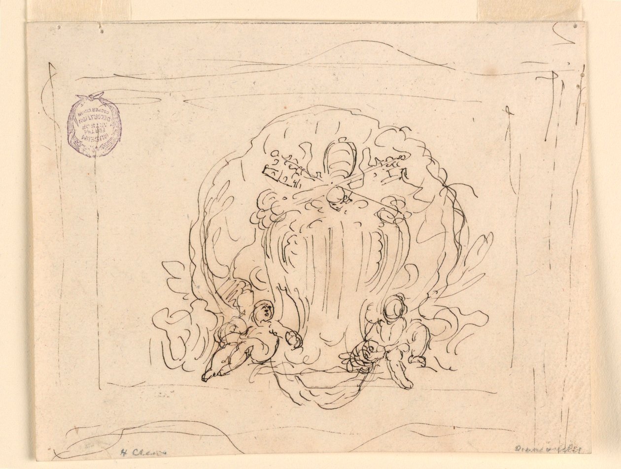 Dessin, Tablette portant les armoiries du pape Benoît XIV avec coquille en arrière-plan, 1740-58 - Filippo Marchionni