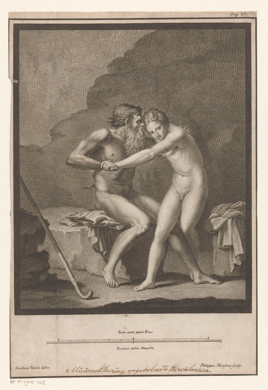 Faune nu attaquant un jeune homme ou une nymphe nue - Filippo Morghen
