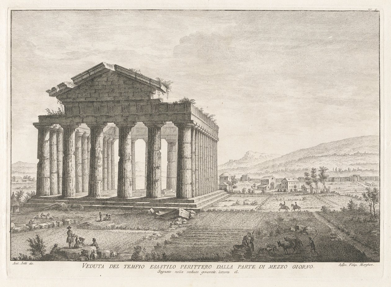 Vue du temple hexastyle périptère du côté sud, de 