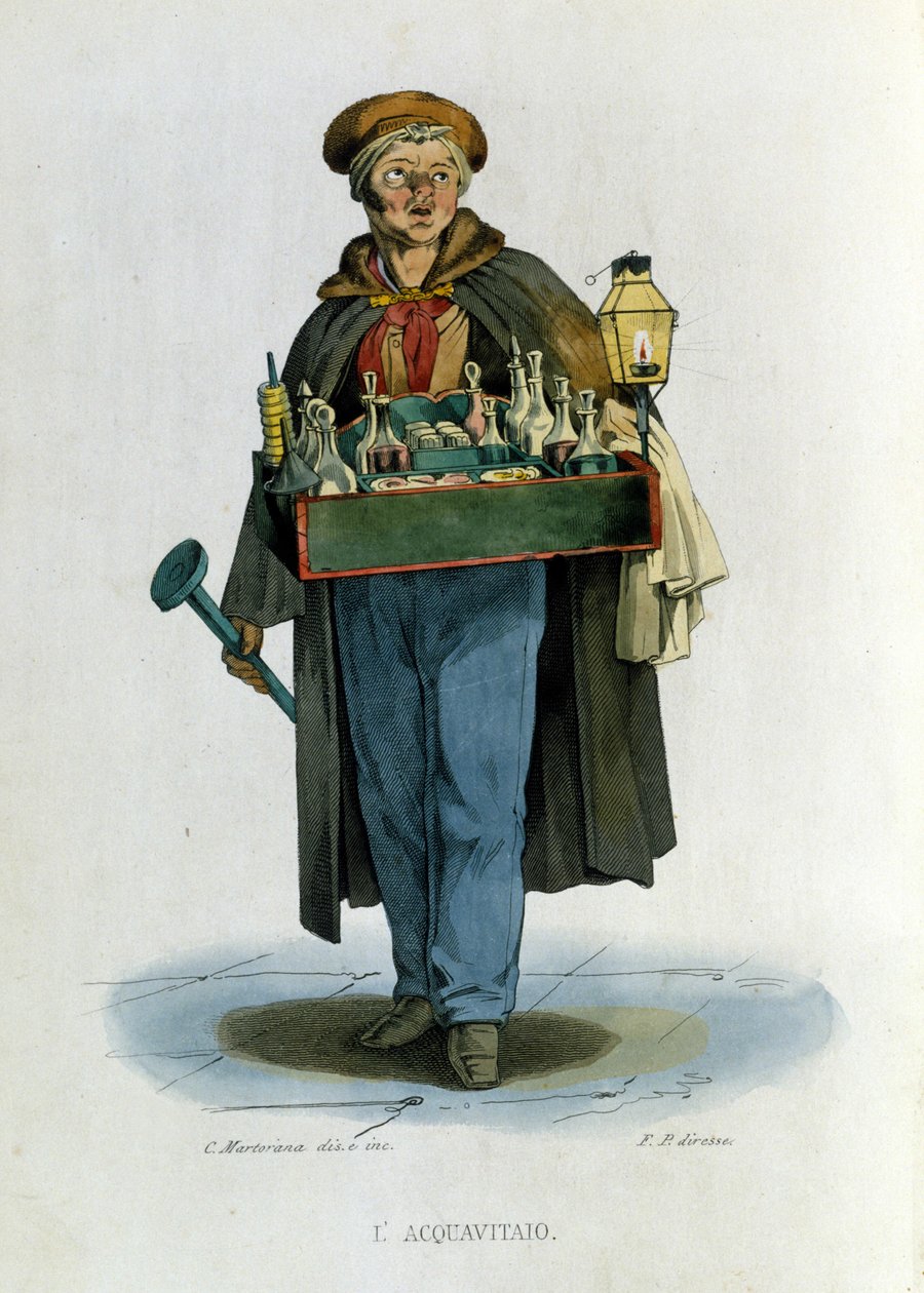Petit commerce de la ville de Naples : un vendeur ambulant d